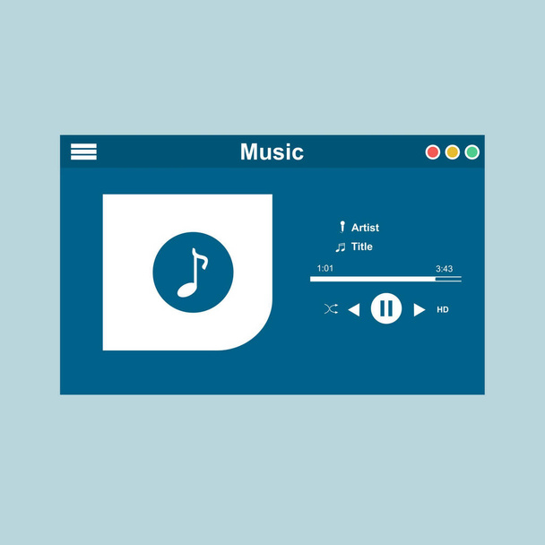 Minimalist Mobile music application interface design concept isolated on colored background flat vector illustration - Vetor, Imagem