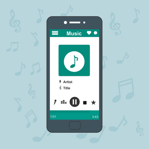 Online music player mobile application design template. Can be used for workflow layout template, banner, marketing, infographics. - Vector, Imagen