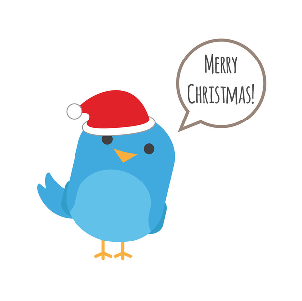 Blue bird with balloon and Santa hat - Vector, Image