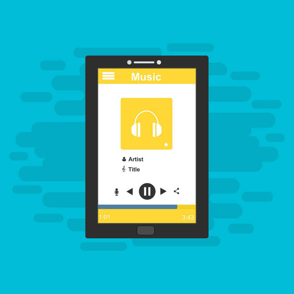 Music player app interface vector color template. Media player navigation screen. - Vettoriali, immagini
