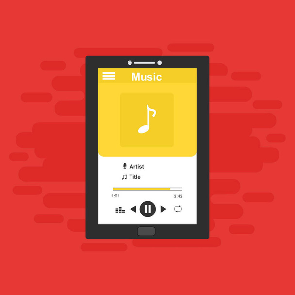 Mobile music application interface design concept for mobile music application isolated vector illustration - Vector, imagen