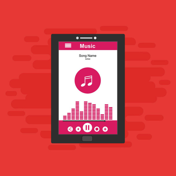 Music design. Online concept. Media player navigation screen. Flat UI, GUI. Playing audio, radio. Phone display - Vector, Imagen