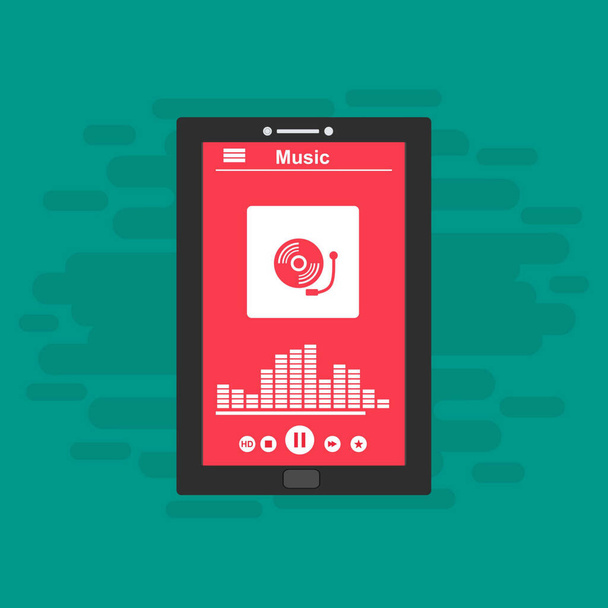 Aplikacja Smartphone do zakupów online, pobierania i słuchania muzyki. ilustracja aplikacji odtwarzacza muzyki na ekranie smartfona - Wektor, obraz