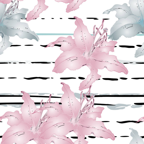 Artistic Floral Seamless Pattern.Stripe - Vector, Image