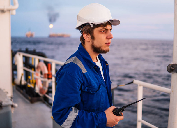 Marine Deck Officer or Chief mate on deck of offshore vessel - Photo, Image