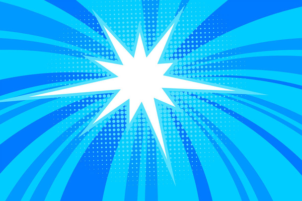 Comic blauwe zonnestraal achtergrond retro pop kunst stijl cartoon - Vector, afbeelding