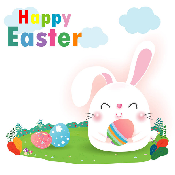 Happy Easter Rabbit Bunny greeting card on background. Easter banner template, Easter eggs Vector illustration.  - Διάνυσμα, εικόνα