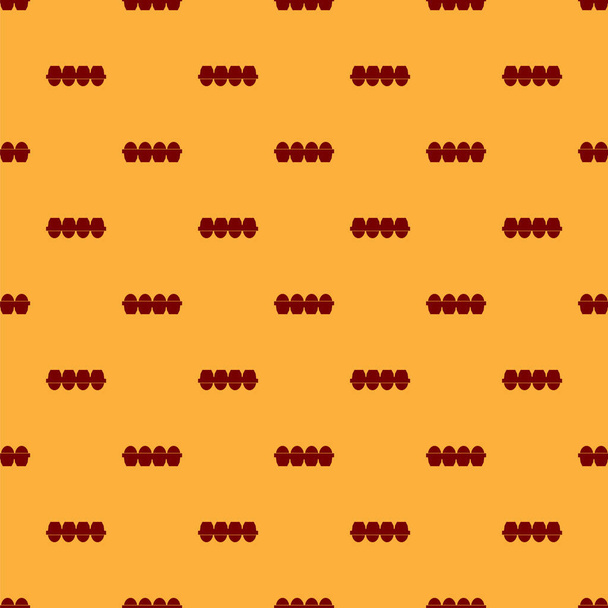 Κόκκινο αυγό κοτόπουλου σε κουτί εικονίδιο απομονωμένη αδιάλειπτη μοτίβο σε καφέ φόντο. Εικονογράφηση διανύσματος - Διάνυσμα, εικόνα