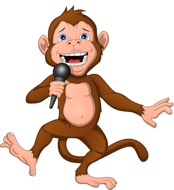 χαριτωμένο τραγούδι μαϊμού με μικρόφωνο - Διάνυσμα, εικόνα
