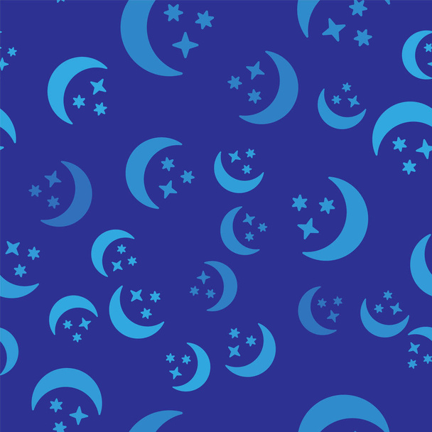 Modrý měsíc a hvězdy na modrém pozadí ikonou izolovaně bezešvé. Vektorová ilustrace - Vektor, obrázek