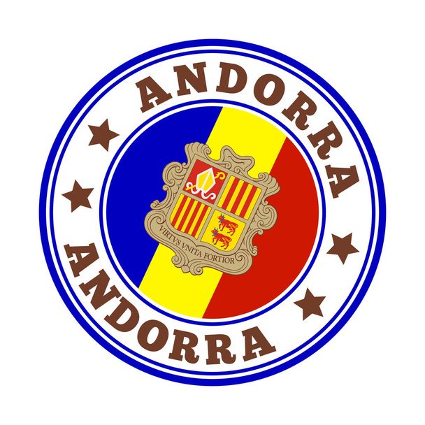 Andorra işareti. Üzerinde Andorra bayrağı olan yuvarlak ülke logosu. Vektör illüstrasyonu. - Vektör, Görsel