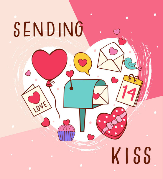 lovely greeting card with love icons for Valentines day- vector illustration, eps    - ベクター画像