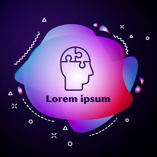 Purple line Human head puzzles strategy icon isolated on dark blue background. Thinking brain sign. Symbol work of brain. Abstract banner with liquid shapes. Vector Illustration - Διάνυσμα, εικόνα