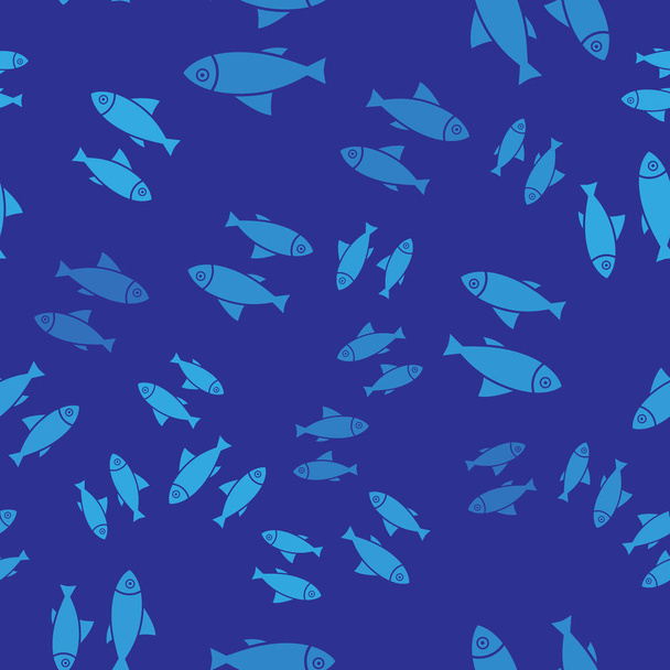 Blue Fish icon isolated seamless pattern on blue background. Vector Illustration - Wektor, obraz