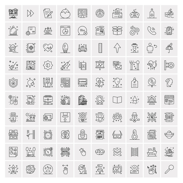 100 Uniwersalnych ikon czarnej linii na białym tle - Wektor, obraz