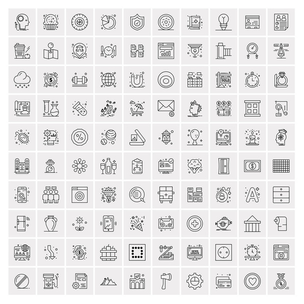 100 iconos universales de línea negra sobre fondo blanco
 - Vector, Imagen