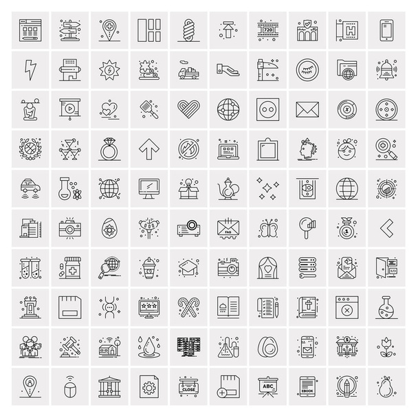 100 universelle schwarze Linien-Symbole auf weißem Hintergrund - Vektor, Bild