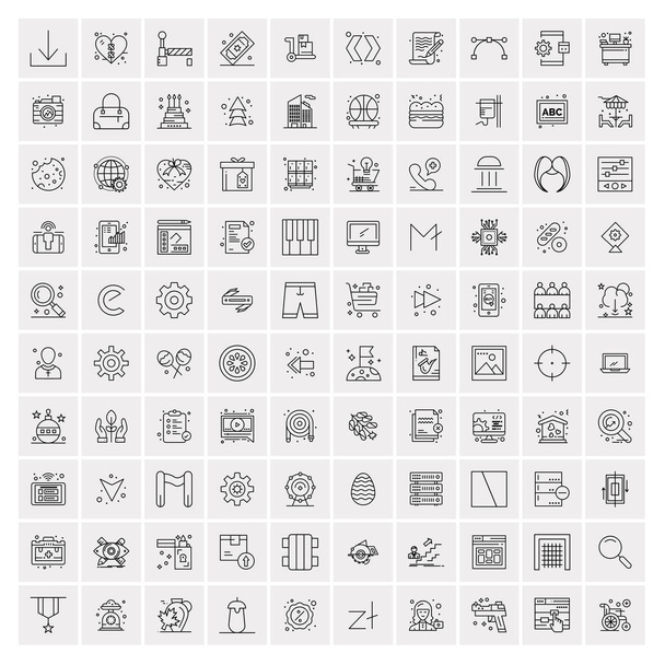 100 univerzális fekete vonal ikonok fehér háttér - Vektor, kép