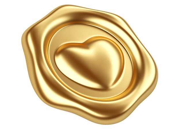 Gold seal with heart - Photo, Image