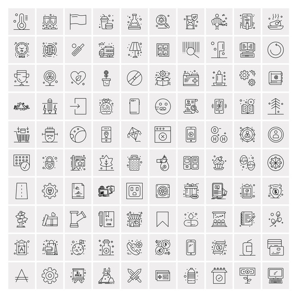 100 iconos universales de línea negra sobre fondo blanco
 - Vector, Imagen