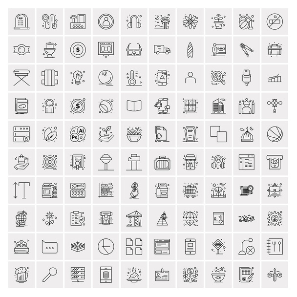 100 iconos universales de línea negra sobre fondo blanco
 - Vector, imagen