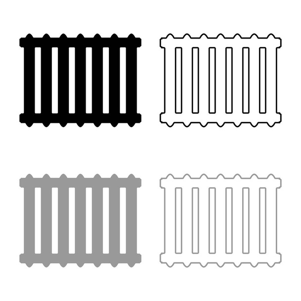 Batería de hierro fundido Calefacción radiador icono esquema conjunto negro gris vector ilustración estilo plano imagen
 - Vector, imagen