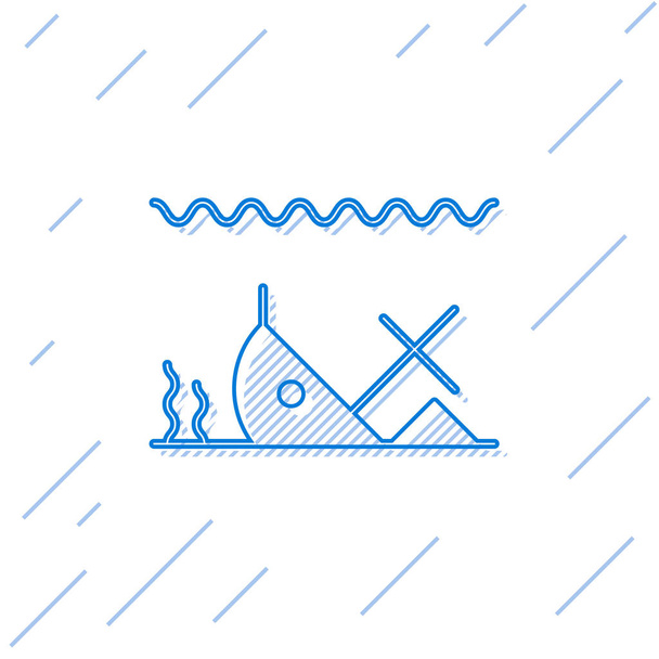 Ligne bleue navire coulé au fond de l'icône de la mer isolé sur fond blanc. Illustration vectorielle
 - Vecteur, image