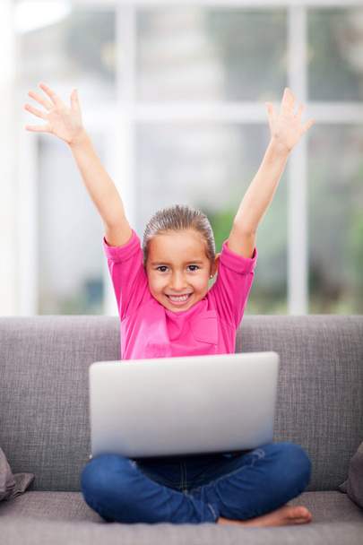 happy little girl with new laptop - Photo, Image