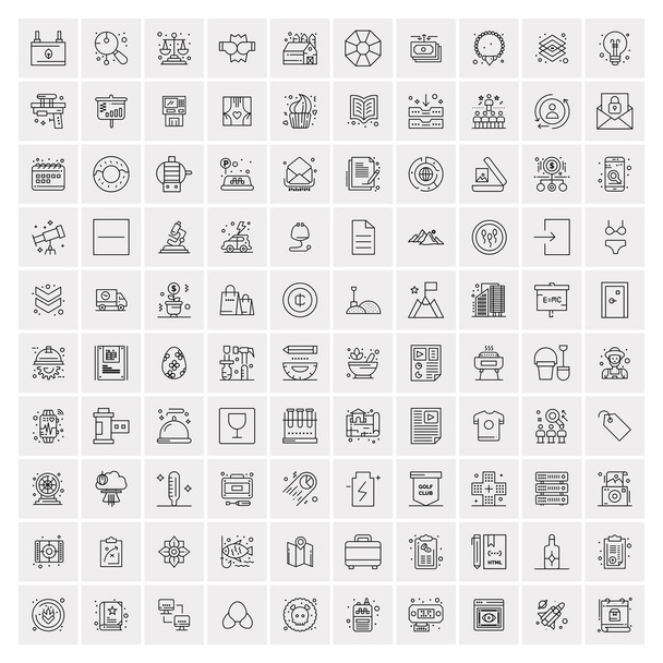 100 Uniwersalnych ikon czarnej linii na białym tle - Wektor, obraz