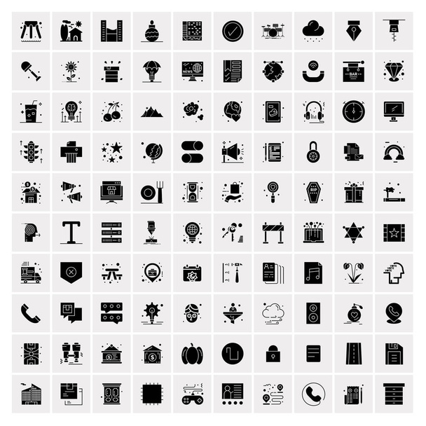 Set of 100 Universal Solid Icons - Vector, Image