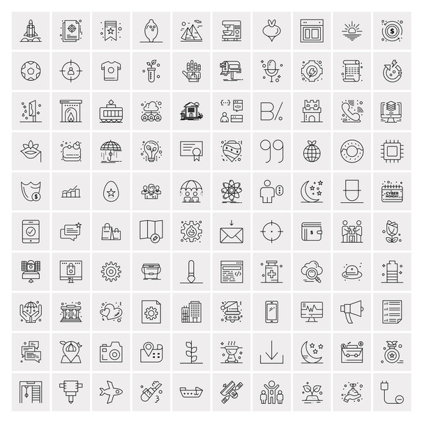 100 универсальных икон черной линии на белом фоне
 - Вектор,изображение