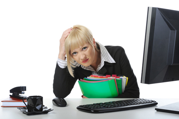 Tired business woman in the office. - Φωτογραφία, εικόνα