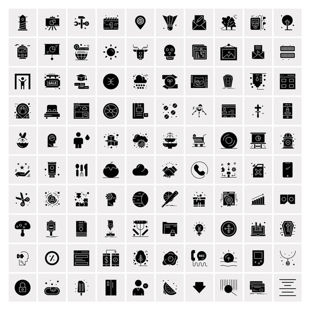 Set of 100 Universal Solid Icons - Vector, Image