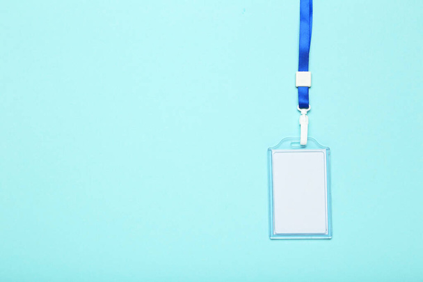 Blank white bagde on blue background - Фото, зображення
