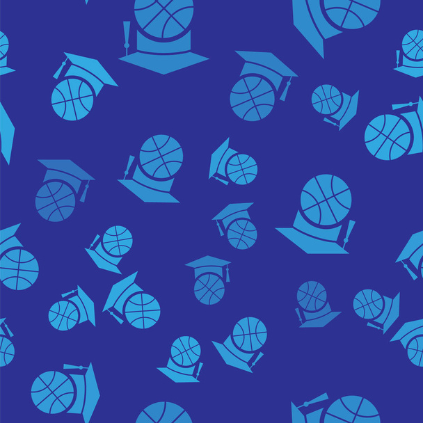 blaues Basketballtrainingssymbol isoliert nahtloses Muster auf blauem Hintergrund. Vektorillustration - Vektor, Bild