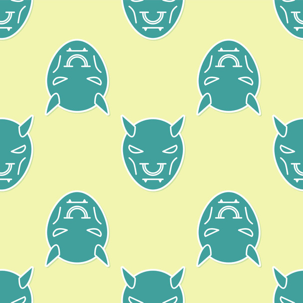 Green Mask of the devil with horns icon isolated seamless pattern on yellow background. Vector Illustration - Vektor, obrázek
