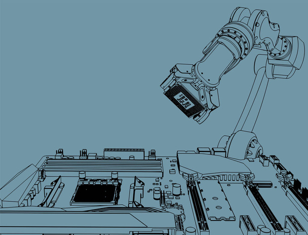 Industrieroboter bauen einen Computer zusammen - Vektor, Bild