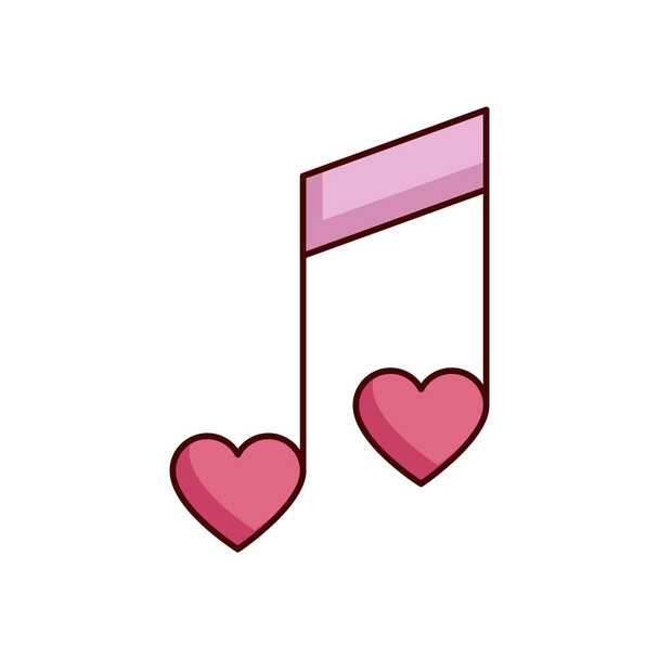 valentines day note music with hearts isolated icon - Vector, Image