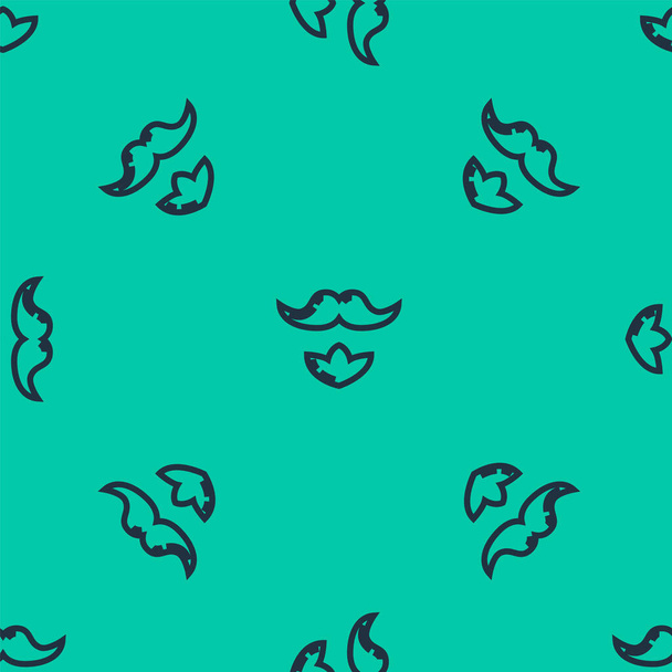 Línea azul Mustache y barba icono aislado patrón sin costuras sobre fondo verde. Símbolo de barbería. Estilo de pelo facial. Ilustración vectorial
 - Vector, Imagen