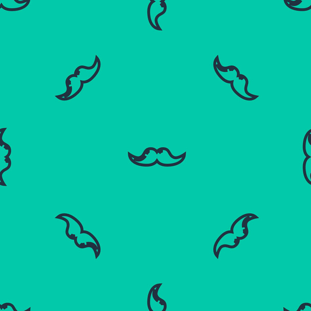 Blaue Linie Schnurrbart Symbol isoliert nahtlose Muster auf grünem Hintergrund. Friseur-Symbol. Gesichtsfrisur. Vektorillustration - Vektor, Bild