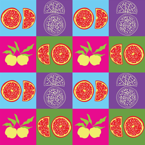 ポップアート柑橘類のシームレスな繰り返しパターン - ベクター画像