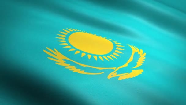 Flag of Kazakhstan. Waving flag with highly detailed fabric texture seamless loopable video. Seamless loop with highly detailed fabric texture. Loop ready in HD resolution - Footage, Video