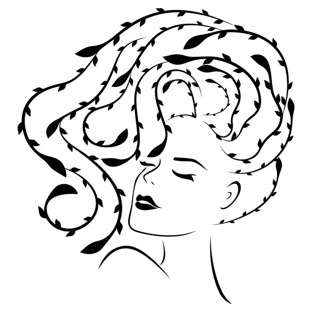 Abstrakcyjne urocza dziewczyna z kwiatowymi włosami - Wektor, obraz