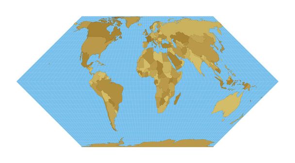 World Map. Eckert II projection. Map of the world with meridians on blue background. Vector illustration. - Vector, Image