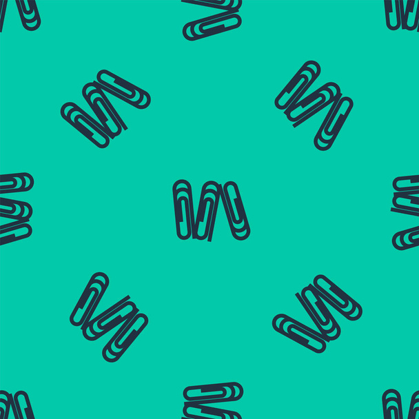 Ligne bleue icône trombone isolé motif sans couture sur fond vert. Illustration vectorielle - Vecteur, image