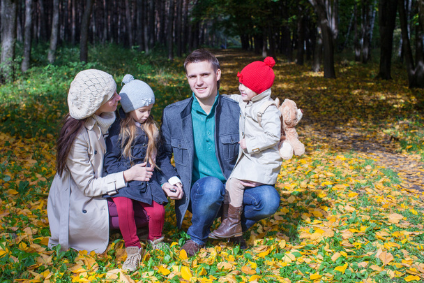 ładny rodziny korzystających wspaniały słoneczny jesienny dzień w parku - Zdjęcie, obraz