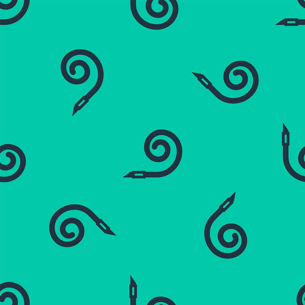 Blue line Birthday party horn icon isolated seamless pattern on green background. Vector Illustration - Vetor, Imagem