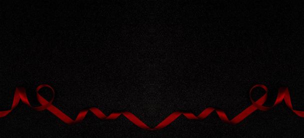 Červená vlnitá stuha na černém pozadí. Dovolenková výzdoba. Valenti - Fotografie, Obrázek