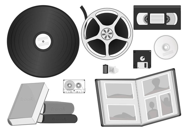 A set of obsolete storage media. - Vector, Image
