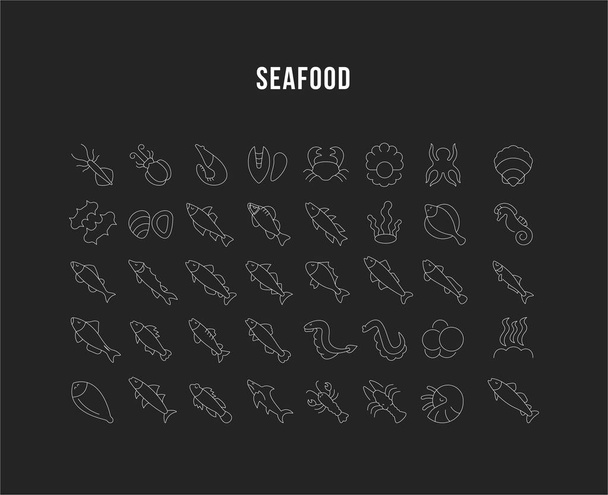 Set Vector Line Icons of Seafood - Вектор,изображение